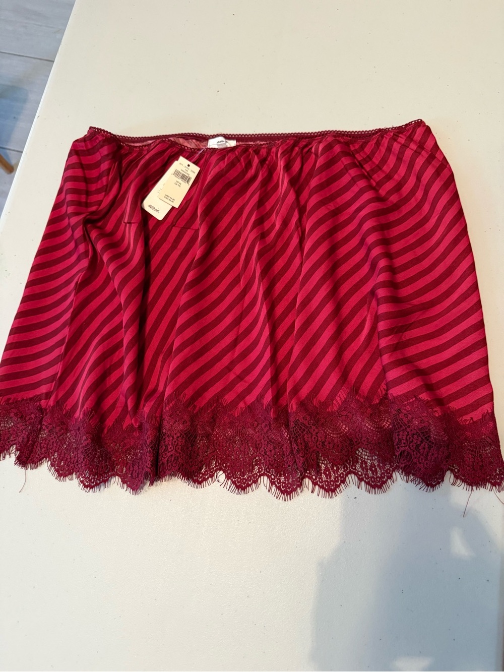 aerie Burgundy and Pink Striped Lace-Trim Mini
